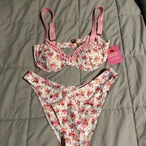 Floral Bikini Set with Pink Accents NWT